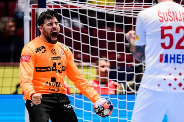 260123 Goalkeeper Dino Slavic of Croatia celebrates during the EHF European Handball Championship main round match between Iceland and Croatia on January 23, 2026 in Malmö Photo Petter Arvidson BILDBYRAN kod PA PA1134 handball handboll handball handbolls em 2026 croatia croatia island iceland ehf european handball championship bbeng grappa33 jubel celebrates  Copyright: PETTERxARVIDSON BB260123PA074