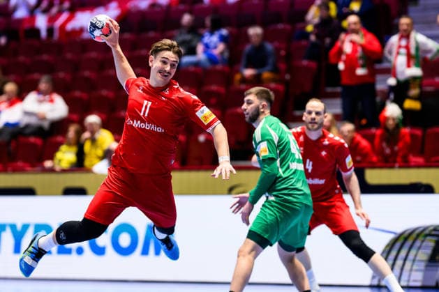 260123 Felix Aellen of Switzerland during the EHF European Handball Championship main round match between Switzerland and Hungary on January 23, 2026 in Malmö Photo Petter Arvidson BILDBYRAN kod PA PA1135 handball handball handball handballs em 2026 croatia croatia island iceland ehf european handball championship bbeng switzerland schweiz ungern hungary  Copyright: PETTERxARVIDSON BB260123PA082