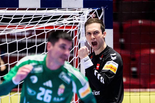 260123 Goalkeeper Nikola Portner of Switzerland celebrates during the EHF European Handball Championship main round match between Switzerland and Hungary on January 23, 2026 in Malmö Photo Petter Arvidson BILDBYRAN kod PA PA1135 handball handball handball handballs em 2026 croatia croatia island iceland ehf european handball championship bbeng switzerland switzerland switzerland hungary hungary jubel celebrates  Copyright: PETTERxARVIDSON BB260123PA097