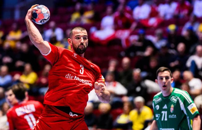 260123 Lucas Julien Meister of Switzerland during the EHF European Handball Championship main round match between Switzerland and Hungary on January 23, 2026 in Malmö Photo Petter Arvidson BILDBYRAN kod PA PA1135 handball handball handball handballs em 2026 croatia kroatien island iceland ehf european handball championship bbeng switzerland schweiz ungern hungary  Copyright: PETTERxARVIDSON BB260123PA098