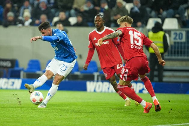 Soccer 2 Bundesliga, Matchday 19, SV Darmstadt 98 1 FC Nürnberg on 23 01 2026 in Darmstadt Merck Stadion am Böllenfalltor , Germany, Season 2025 2026 DFB DFL REGULATIONS PROHIBIT ANY USE OF PHOTOGRAPHS as IMAGE SEQUENCES and or QUASI VIDEO Penalty area scene between Marco Richter 23, SVD and Tim Drexler 15, FCN Darmstadt Merck Stadion am Böllenfalltor Germany Copyright: xChristophxKinzingerx