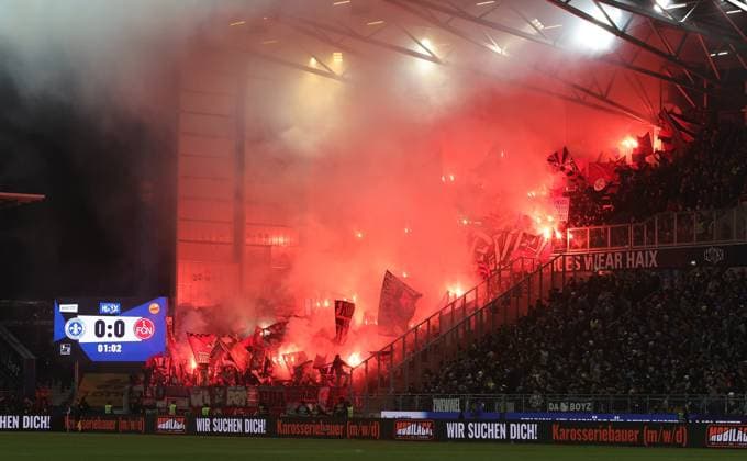 23 01 2026 Soccer Season 2025 2026 2 Soccer Bundesliga 19 Matchday SV Darmstadt 98 SVD D98 Lilien 1 FC Nürnberg FCN Club Sportfoto Zink DaMa xdaxmax DFL regulations prohibit any use of photographs as image sequences and or quasi video only for editorial use Symbolbild Symbolfoto Feature Impression Pyrotechnik Pyro Bengalfackel Bengalfackeln Rauch im Gästeblock der Clubfan Clubfans FCN Fans Fans