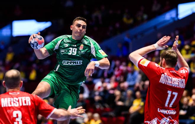 260123 Richard Bodo of Hungary during the EHF European Handball Championship main round match between Switzerland and Hungary on January 23, 2026 in Malmö Photo Petter Arvidson BILDBYRAN kod PA PA1135 handball handball handball handballs em 2026 croatia croatia island iceland ehf european handball championship bbeng switzerland schweiz ungern hungary  Copyright: PETTERxARVIDSON BB260123PA123