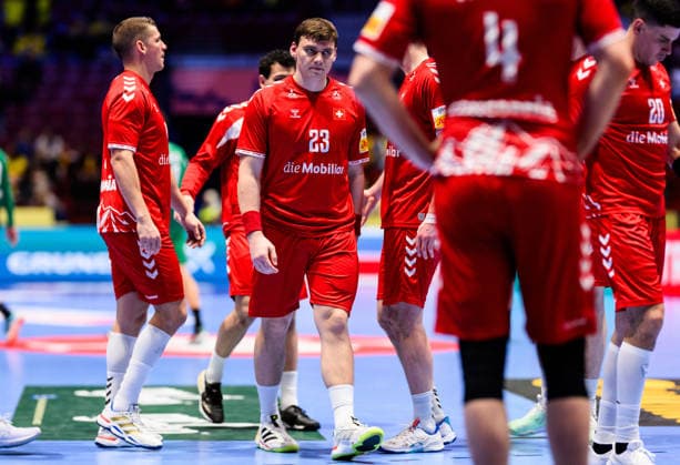 260123 Lukas Laube of Switzerland looks dejected after the EHF European Handball Championship main round match between Switzerland and Hungary on January 23, 2026 in Malmö Photo Petter Arvidson BILDBYRAN kod PA PA1135 handball handball handball handballs em 2026 croatia croatia island iceland ehf european handball championship bbeng switzerland schweiz ungern hungary depp  Copyright: PETTERxARVIDSON BB260123PA126