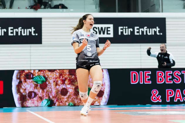 1 Volleyball Bundesliga Women Schwarz Weiss Erfurt vs VC Wiesbaden Erfurt 23 01 2026 Emilie Respaut 5 Schwarz Weiss Erfurt 1 Volleyball Bundesliga Women Schwarz Weiss Erfurt vs VC Wiesbaden Riethsporthalle Erfurt 23 01 2026 Copyright: xBEAUTIFULxSPORTS Duehringx