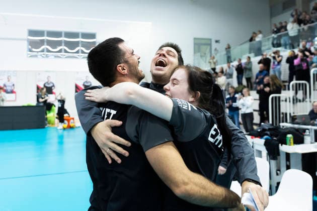 1 Volleyball Bundesliga Women Schwarz Weiss Erfurt vs VC Wiesbaden Erfurt 23 01 2026 from left, Manuel Mico Navarro Co Coach, Paplo Sánchez Coach Schwarz Weiss Erfurt , Rebekka Schneider Co Coach Schwarz Weiss Erfurt 1 Volleyball Bundesliga Women Schwarz Weiss Erfurt vs VC Wiesbaden Riethsporthalle Erfurt 23 01 2026 Copyright: xBEAUTIFULxSPORTS Duehringx