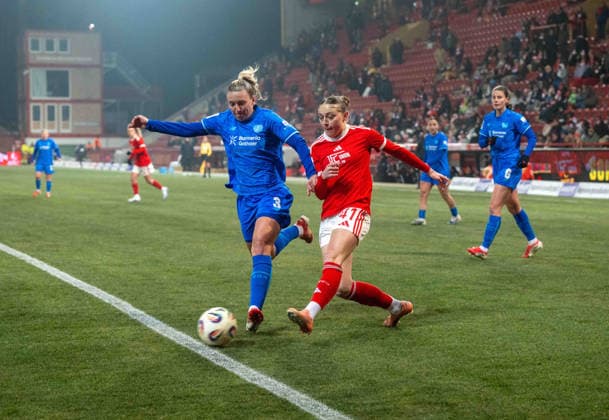 Soccer, Women, Season 2025 2026, Google Pixel Women Bundesliga 15 Matchday , 1 FC Union Berlin Bayer 04 Leverkusen, v l Melissa Friedrich Leverkusen , Lia Kamber 1 FC Union , 23 01 2026, Copyright: xMatthiasxKochx