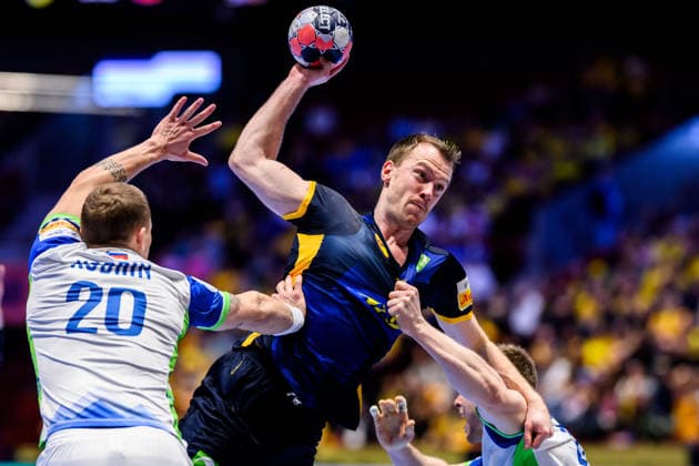 260123 Felix Claar of Sweden during the EHF European Handball Championship main round match between Slovenia and Sweden on January 23, 2026 in Malmö Photo Petter Arvidson BILDBYRAN kod PA PA1136 handball handball handballs em 2026 sverige sweden slovenia slovenien ehf european handball championship bbeng  Copyright: PETTERxARVIDSON BB260123PA164