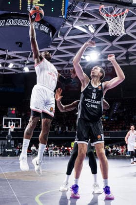 MUNICH, GERMANY - JANUARY 23: Tai Odiase (Hapoel IBI Tel Aviv, 21) shoots over Aleksej Pokusevski (Partizan Mozzart Bet Belgrade, 11) during the Turkish Airlines EuroLeague match between Partizan Mozzart Bet Belgrade vs. Hapoel IBI Tel Aviv at BMW Park on round 24 of Turkish Airlines EuroLeague on January 23, 2026 in Munich, Germany. Bavaria Germany Copyright: xSteffiexWunderlx