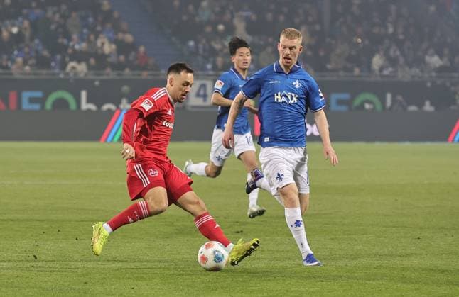 23 01 2026 Soccer Season 2025 2026 2 Soccer Bundesliga 19 Matchday SV Darmstadt 98 SVD D98 Lilien 1 FC Nürnberg FCN Club Sportfoto Zink DaMa xdaxmax DFL regulations prohibit any use of photographs as image sequences and or quasi video only for editorial use Julian Justvan 10, 1 FC Nürnberg FCN Kai Klefisch 17, SV Darmstadt 98 D98 SV98