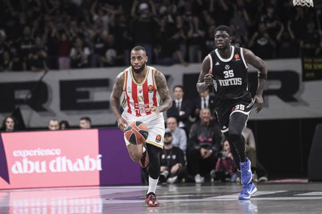 Basketball, EuroLeague, Virtus Bologna - Roter Stern Belgrad 0 Codi Miller-McIntyre (Stella Rossa - Crvena Zvezda Meridianbet Belgrade) and 35 Mouhamet Diouf (Virtus Bologna) during Virtus Bologna vs Crvena Zvezda Meridianbet Belgrade, Basketball Euroleague match in Bologna, Italy, January 23 2026  Copyright: xNorbertoxMaccagno IPAxSportx xipa-agency.netx xx IPA_70469750 IPA_Agency_IPA70469750