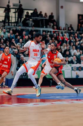 BB 2BL SBB Baskets Rheinstars Koeln Trey Thompson Stewart SBB Baskets and Kenny Andre Calliste Keannou Baptiste Rheinstars Koeln during the 2025 2026 season in the 2 Barmer Basketball Bundesliga Pro A on matchday 19 SBB Baskets and Rheinstars Koeln at the Wolfgang Lakenmacher Halle on January 23, 2026 in Magdeburg, Saxony Anhalt, Germany