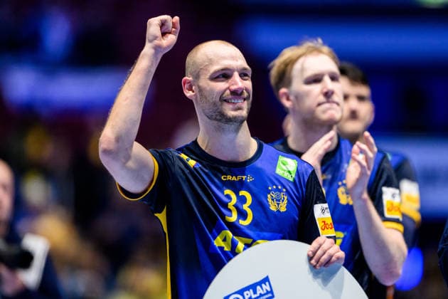 260123 Lukas Sandell of Sweden celebrates after the EHF European Handball Championship main round match between Slovenia and Sweden on January 23, 2026 in Malmö Photo Petter Arvidson BILDBYRAN kod PA PA1136 handball handball handballs em 2026 sverige sweden slovenia slovenien ehf european handball championship bbeng jubel  Copyright: PETTERxARVIDSON BB260123PA271
