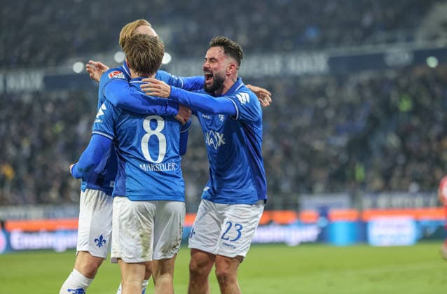 GER, Darmstadt, SV Darmstadt 98 vs 1 FC Nürnberg, 2 Bundesliga, Football, DFB, Season 2025 2026, Merck Stadion am Böllenfalltor, 19 Matchday in picture Luca Marseiler SV Darmstadt 98 8 , Goal and jubilation, Joy, Emotions, 2 0, Marco Richter SV Darmstadt 98 23 DFB DFL REGULATIONS PROHIBIT ANY USE OF PHOTOGRAPHS AS IMAGE SEQUENCES AND OR QUASI VIDEO, 23 01 2026 Copyright: HMBxMedia HendrikxHamelau