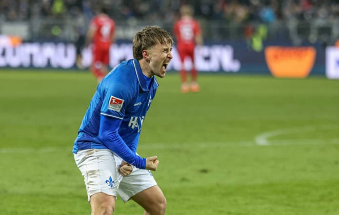 GER, Darmstadt, SV Darmstadt 98 vs 1 FC Nürnberg, 2 Bundesliga, Football, DFB, Season 2025 2026, Merck Stadion am Böllenfalltor, 19 Matchday in picture Luca Marseiler SV Darmstadt 98 8 , Goal and jubilation, joy, emotions, 2 0 DFB DFL REGULATIONS PROHIBIT ANY USE OF PHOTOGRAPHS AS IMAGE SEQUENCES AND OR QUASI VIDEO, 23 01 2026 Copyright: HMBxMedia HendrikxHamelau