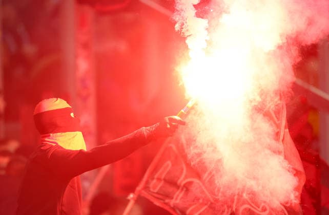 23 01 2026, Soccer 2 Bundesliga, SV Darmstadt 98 1 FC Nürnberg, emonline, emspor, despor, v l , Nürnberg fans ignite pyrotechnics, pyro, smoke, fire, bengalos, smoke bombs, pirotecnica, fumo, fuoco, sparklers DFL DFB REGULATIONS PROHIBIT ANY USE OF PHOTOGRAPHS AS IMAGE SEQUENCES AND OR QUASI VIDEO xdcx Copyright: HMBxMedia Claus