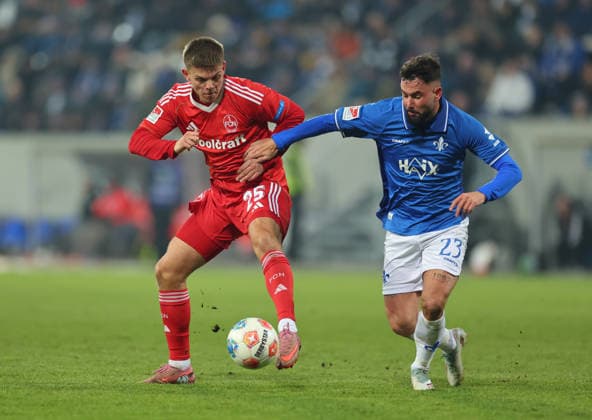 23 01 2026, Soccer 2 Bundesliga, SV Darmstadt 98 1 FC Nürnberg, emonline, emspor, despor, v l , Finn Becker 1 FC Nürnberg , Marco Richter SV Darmstadt 98 DFL DFB REGULATIONS PROHIBIT ANY USE OF PHOTOGRAPHS AS IMAGE SEQUENCES AND OR QUASI VIDEO xdcx Copyright: HMBxMedia Claus