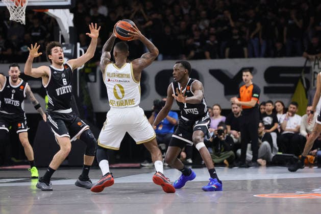 BASKET - Euroleague - Virtus Bologna vs Crvena Zvezda Meridianbet Belgrade 00 Codi Miller-McIntyre Crvena Zvezda Stella Rossa Belgrade BASKETBALL - ITALIAN SERIE A Virtus Bologna vs Crvena Zvezda Stella Rossa Belgrade 23-01-2026 07 Saliou Niang Virtus Bologna BASKETBALL - ITALIAN SERIE A Virtus Bologna vs Crvena Zvezda Stella Rossa Belgrade 23-01-2026 06 Alessandro PAJOLA Virtus Bologna BASKETBALL - ITALIAN SERIE A Virtus Bologna vs Crvena Zvezda Stella Rossa Belgrade 23-01-2026 during Virtus Bologna vs Crvena Zvezda Meridianbet Belgrade, Basketball Euroleague match in Bologna, Italy, January 23 2026 Bologna Italy  Copyright: xIPAxSport ABACAx