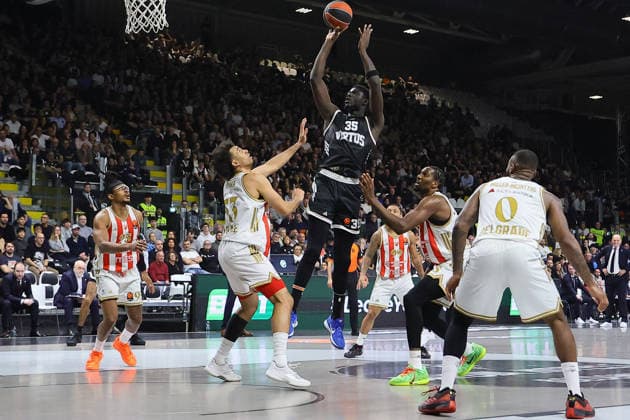 BASKET - Euroleague - Virtus Bologna vs Crvena Zvezda Meridianbet Belgrade 35 Mouhamet DIOUF Virtus Bologna BASKETBALL - ITALIAN SERIE A Virtus Bologna vs Crvena Zvezda Stella Rossa Belgrade 23-01-2026 33 Jordan Nwora Crvena Zvezda Stella Rossa Belgrade BASKETBALL - ITALIAN SERIE A Virtus Bologna vs Crvena Zvezda Stella Rossa Belgrade 23-01-2026 during Virtus Bologna vs Crvena Zvezda Meridianbet Belgrade, Basketball Euroleague match in Bologna, Italy, January 23 2026 Bologna Italy  Copyright: xIPAxSport ABACAx