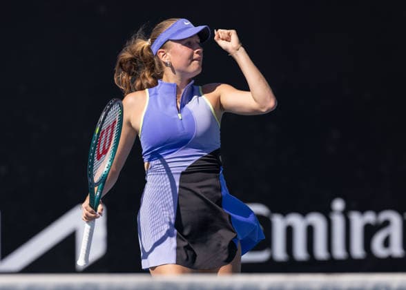 Mariella Thamm GER makes a fist and cheers,Cheers,Joy,Emotion, Girls Singles, Girls Singles, Australian Open 2026, Melbourne Park, Melbourne, Victoria, Australia Copyright: xJuergenxHasenkopfx