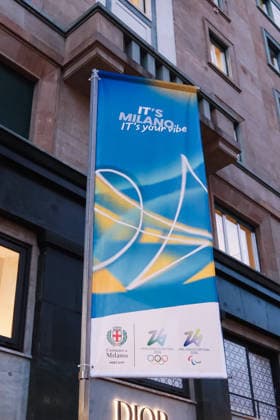 Milan, Preparations for the XXV Olympic and Paralympic Winter games, Winterspiele,Spiele, Summer games in Milan-Cortina 2026 are underway two weeks before the start of the Olympics. Pictured: Flags  Copyright: xAlessandroxBremecx xipa-agency.netx xx IPA_Agency_IPA70477892