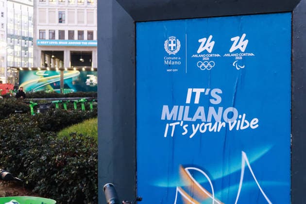 Milan, Preparations for the 25th Olympic and Paralympic Winter games, Winterspiele,Spiele, Summer games in Milan-Cortina 2026 are underway, two weeks before the start of the Olympics. Pictured: Billboards  Copyright: xAlessandroxBremecx xipa-agency.netx xx IPA_Agency_IPA70477899
