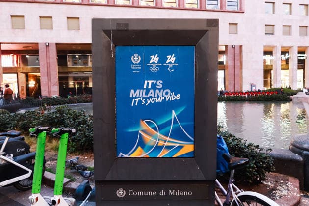 Milan, Preparations for the 25th Olympic and Paralympic Winter games, Winterspiele,Spiele, Summer games in Milan-Cortina 2026 are underway, two weeks before the start of the Olympics. Pictured: Billboards  Copyright: xAlessandroxBremecx xipa-agency.netx xx IPA_Agency_IPA70477902