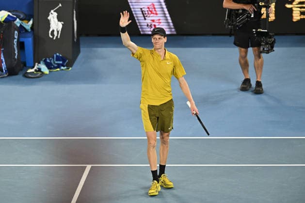 AUSTRALIAN OPEN 2026 MELBOURNE, AUSTRALIA - JANUARY 24: Jannik Sinner (ITA)reaction after scoring match point against Eliot Spizzirri (USA) (not seen) during round 3 at the Australian Open grand slam tennis tournament at Melbourne Park in Melbourne, Australia on January 24, 2026 Mark Avellino Anadolu Melbourne Australia. Editorial use only. Please get in touch for any other usage.  Copyright: x2026xAnadoluxMarkxAvellinox