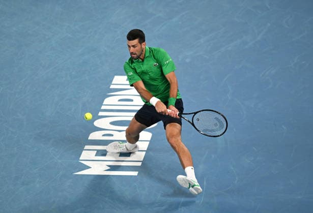 TENNIS AUSTRALIAN OPEN, Novak Djokovic of Serbia in action during the Men™s 3rd round match against Botic Van De Zandschulp of Netherlands on day 7 of the 2026 Australian Open tennis tournament at Melbourne Park in Melbourne, Saturday, January 24, 2026. ( NO ARCHIVING MELBOURNE VICTORIA AUSTRALIA  Copyright: xLUKASxCOCHx 20260124182667869753