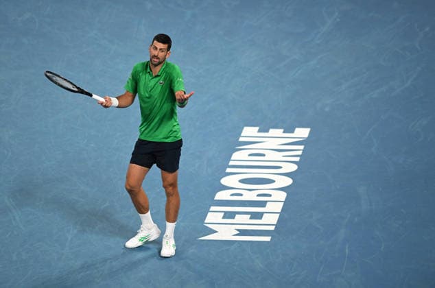 TENNIS AUSTRALIAN OPEN, Novak Djokovic of Serbia reacts during the Men™s 3rd round match against Botic Van De Zandschulp of Netherlands on day 7 of the 2026 Australian Open tennis tournament at Melbourne Park in Melbourne, Saturday, January 24, 2026. ( NO ARCHIVING MELBOURNE VICTORIA AUSTRALIA  Copyright: xLUKASxCOCHx 20260124117629148151