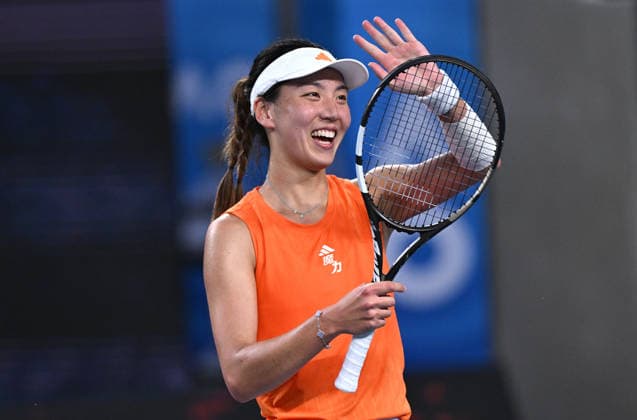 TENNIS AUSTRALIAN OPEN, Xinyu Wang of China celebrates after winning the Women™s 3rd round match against Linda Noskova of Czech Republic on day 7 of the 2026 Australian Open tennis tournament at Melbourne Park in Melbourne, Saturday, January 24, 2026. ( NO ARCHIVING MELBOURNE VICTORIA AUSTRALIA  Copyright: xJAMESxROSSx 20260124156064720985