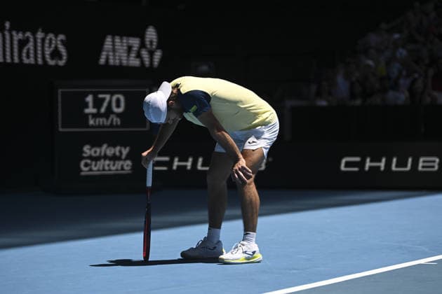 Australian Open 2026 MELBOURNE, AUSTRALIA - JANUARY 24: Tomas Machac (CZE)after a long rally against Lorenzo Musetti (ITA) (not seen) during round 3 at the Australian Open grand slam tennis tournament at Melbourne Park in Melbourne, Australia on January 24, 2026. Mark Avellino Anadolu Melbourne Australia. Editorial use only. Please get in touch for any other usage.  Copyright: x2026xAnadoluxMarkxAvellinox