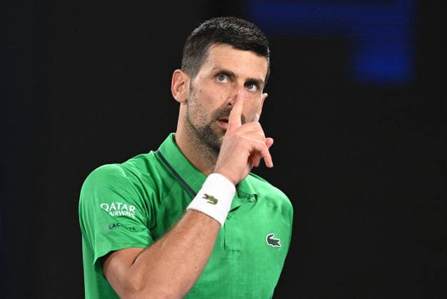 TENNIS AUSTRALIAN OPEN, Novak Djokovic of Serbia reacts during the Men™s 3rd round match against Botic Van De Zandschulp of Netherlands on day 7 of the 2026 Australian Open tennis tournament at Melbourne Park in Melbourne, Saturday, January 24, 2026. ( NO ARCHIVING MELBOURNE VICTORIA AUSTRALIA  Copyright: xLUKASxCOCHx 20260124111496568390