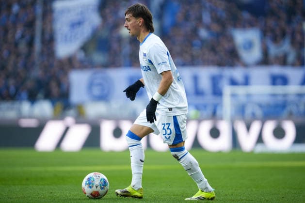 Soccer 2 Bundesliga, Matchday 19, Karlsruher SC Hertha BSC on 24 01 2026 in Karlsruhe BBBank Wildpark , Germany, Season 2025 2026 DFB DFL REGULATIONS PROHIBIT ANY USE OF PHOTOGRAPHS as IMAGE SEQUENCES and or QUASI VIDEO In Focus Michal Karbownik 33, BSC Karlsruhe BBBank Wildpark Germany Copyright: xChristophxKinzingerx