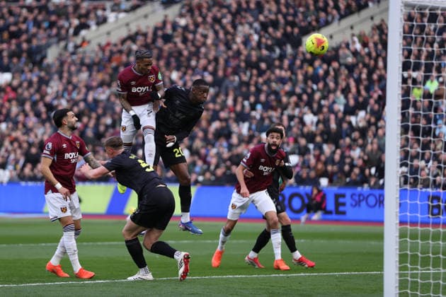 24th January 2026; London Stadium, London, England; Premier League Football, West Ham United versus Sunderland; Crysencio Summerville of West Ham United scores with a header in the 14th minute for 1-0  KatiexChan Content restricted for UK based newspaper