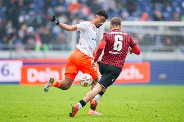 24 01 2026 Soccer, 2025 2026, 2 Bundesliga, Matchday 19, Hannover 96 Fortuna Düsseldorf L R Emmanuel Iyoha Düsseldorf , Maik Nawrocki Hannover DFL REGULATIONS PROHIBIT ANY USE OF PHOTOGRAPHS AS IMAGE SEQUENCES AND OR QUASI VIDEO