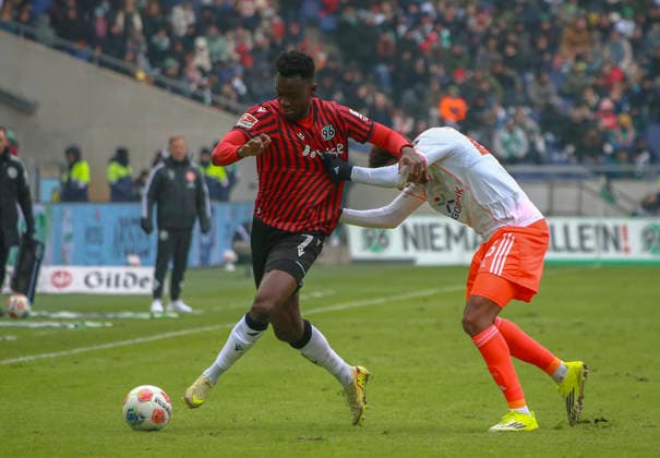 Germany Soccer 2 Bundesliga 2025 26, 19 Matchday Hannover 96 Fortuna Düsseldorf Heinz von Heiden Arena Stadion Hannover Mustapha Bundu Hannover 96, 7 Sima Suso Fortuna Düsseldorf, 46 Hannover Copyright: xAymanxAlahmedx