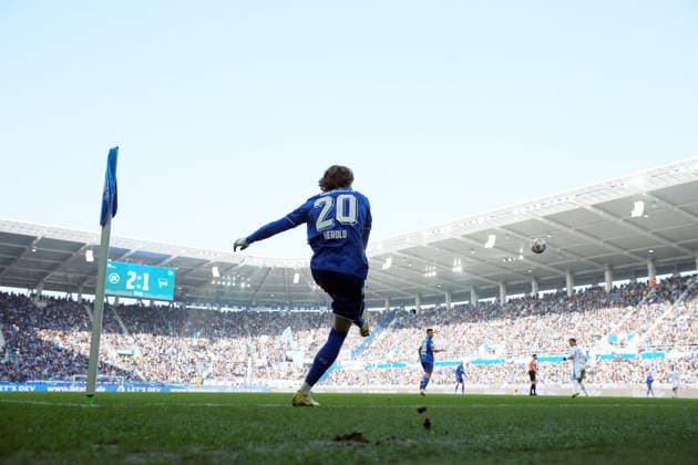 24 01 2026, xrekx, Soccer 2 Bundesliga, Karlsruher SC Hertha BSC Berlin v l David Herold Karlsruher SC Eckball Anzeigetafel, Videowall, Scoreboard, Info, Werbung DFL DFB REGULATIONS PROHIBIT ANY USE OF PHOTOGRAPHS as IMAGE SEQUENCES and or QUASI VIDEO Karlsruhe