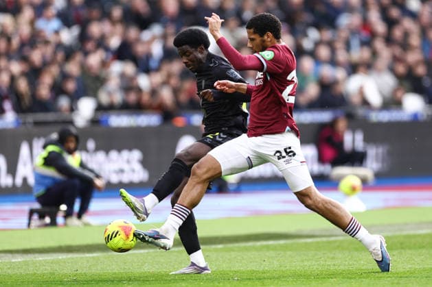 West Ham United gegen Sunderland 24. Januar 2026, London Premier League Fußball West Ham United gegen Sunderland Jean Clair Todibo von West Ham United und Eliezer Mayenda von Sunderland Foto Jacques Feeney Abseits London UK  Copyright: xJacquesxFeeneyx xOffsidexOffside