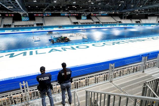 Milan, Inspection of the Milano Ice Park by the President of the Senate Ignazio La Russa and Giovanni Bozzetti President of the Fondazione Fiera Milano, built for the Olympics and Paralympics Milan Cortina 2026, in the photo Police in the facility  Copyright: xDuilioxPiaggesix xipa-agency.netx xDuilioxPiaggesix IPA_Agency_IPA70492667