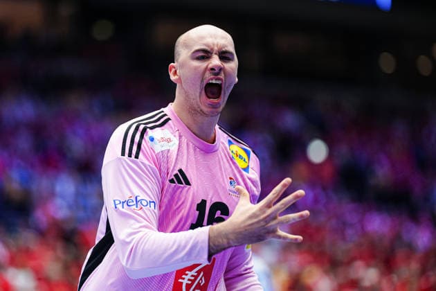 Cheering after Charles Bolzingers save France, 16 DEN, France vs Portugal, Handball, EHF European Championship 2026, Main Round, Matchday 2, 24 01 2026 DEN, France vs Portugal, Handball, EHF European Championship 2026, Main Round, Matchday 2, 24 01 2026 Herning Copyright: xEibner-Pressefoto MarcelxvonxFehrnx EP_MFN