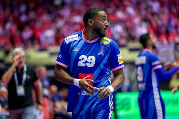 24 01 2026, Handball, Men s EHF EURO 2026, France Portugal, Jyske Bank Boxen in Herning, Denmark, Main Round Benoit Kounkoud France 29 Denmark