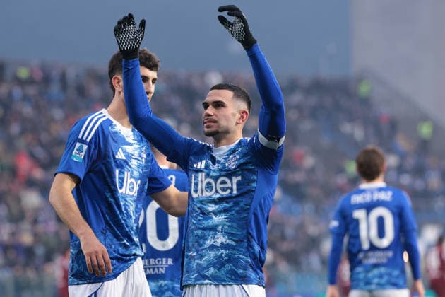 Como, Italy, 24th January 2026. Lucas Da Cunha of Como 1907 celebrates with team mate Jacobo Ramon after scoring a penalty to give the hosts a 3-0 lead during the Como 1907 vs Torino Serie A match at Stadio Giuseppe Sinigaglia, Como. Picture credit should read: Jonathan Moscrop Sportimage EDITORIAL USE ONLY. No use with unauthorised audio, video, data, fixture lists, club league logos or live services. Online in-match use limited to 120 images, no video emulation. No use in betting, games or single club league player publications. SPI_049_JM_COMO_TORO_ SPI-4418-0049