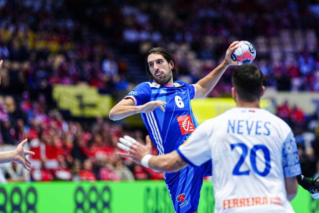 Throw Goal Julien Bos France, 06 DEN, France vs Portugal, Handball, EHF European Championship 2026, Main Round, Matchday 2, 24 01 2026 DEN, France vs Portugal, Handball, EHF European Championship 2026, Main Round, Matchday 2, 24 01 2026 Herning Copyright: xEibner-Pressefoto MarcelxvonxFehrnx EP_MFN