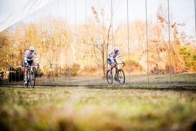 Dutch Mathieu Van Der Poel pictured in action during the men s elite race at the World Cup cyclocross cycling event in Maasmechelen, Belgium, stage 11 (out of 12) of the UCI World Cup cyclocross competition, Saturday 24 January 2026. JASPERxJACOBS  x158281996x