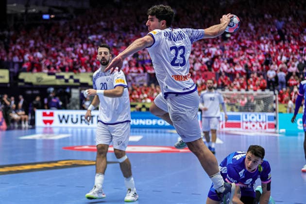 23Branquinho, Diogo in action Match between FRANCE VS PORTUGAL valid for Men s EHF EURO 2026 at Jyske Bank Boxen in Herning on 24 January 2026. Herning Jyske Bank Boxen Herning Denmark Copyright: xIMAGOx xPRIMExSPORTSxIMAGESx xANGELOxMOREIRAx