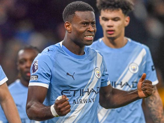 Manchester City v Wolverhampton Wanderers Premier League Marc Guehi of Manchester City celebrates after blocking a shot during the Premier League match at the Etihad Stadium, Manchester 24 01 2026 UK Newspapers OUT Copyright: xKarlxVallantinex FIL-22858-0111