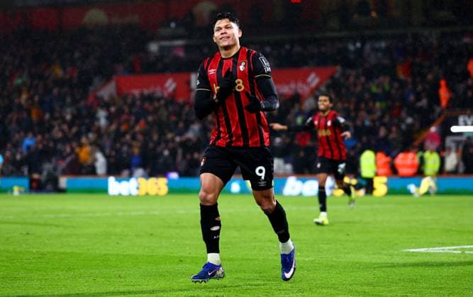 Evanilson of AFC Bournemouth celebrates scoring a goal after making the score 1-0. AFC Bournemouth v Liverpool, Premier League, Football, Vitality Stadium, Bournemouth, UK - 24 Jan 2026Bournemouth Vitality Stadium United Kingdom EDITORIAL USE ONLY No use with unauthorised audio, video, data, fixture lists, club league logos or live services. Online in-match use limited to 120 images, no video emulation. No use in betting, games or single club league player publications.  Copyright: xJamesxMarsh Shutterstockx 16426007ax
