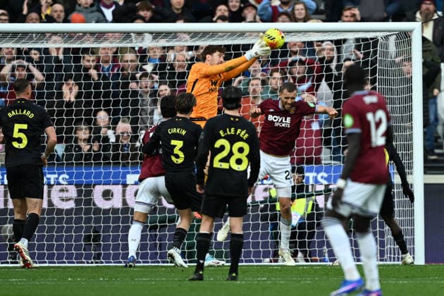 West Ham United v Sunderland, Premier League Sunderland goalkeeper Robin Roefs (22) catches the ball during the Premier League match between West Ham United and Sunderland at the London Stadium, London, UK on 24 January 2026. London London Stadium UK Editorial use only DataCo restrictions apply See www.football-dataco.com , Copyright: xSimonxTraylenx PSI-23617-0193