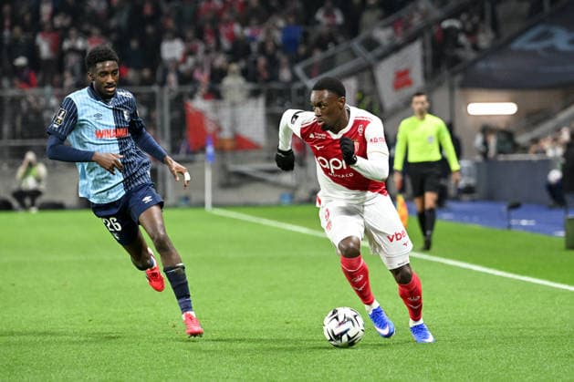 Le Havre Athletic Club v AS Monaco - Ligue 1 McDonald s 2025 2026 26 Simon EBONOG (hac) - 09 Folarin BALOGUN (asm) during the Ligue 1 McDonald s match between Le Havre and Monaco at Stade Oceane on January 24, 2026 in Le Havre, France. Le Havre France  Copyright: xFEPx 776348256